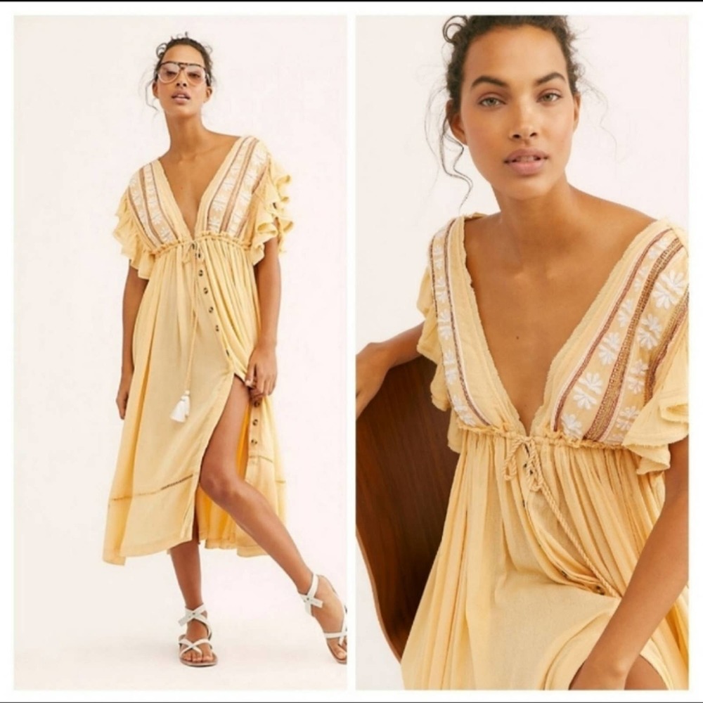Free People Boho Vneck Button down Midi dress